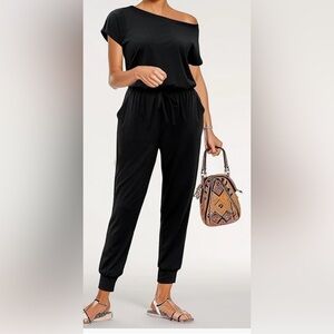 New no tag!  KAY SINN Jumpsuit Rompers Off Shoulder with Pockets Elastic Waist